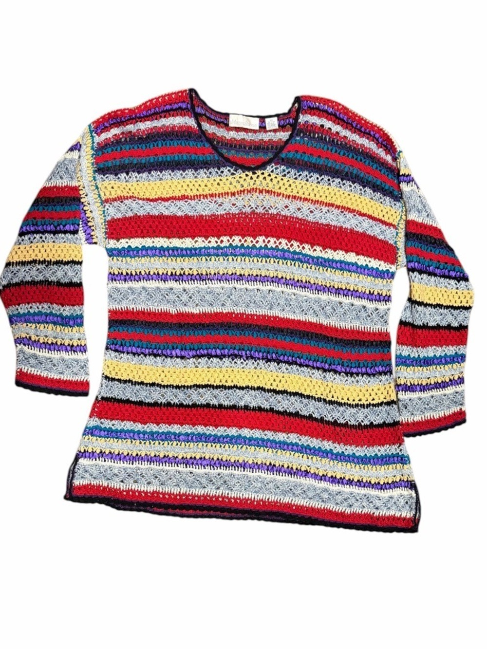 Vintage Maggie Barnes Crochet Boho Chic Hippie Tunic Sweater Multicolor 3X